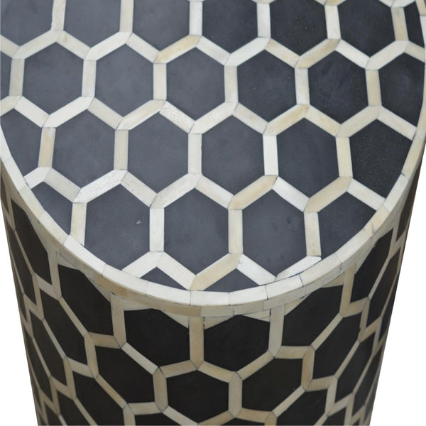 English Elm Bone Inlay Geometric Cube Stool Handcrafted Artisan Accent for Eclectic Living Rooms B182P510075