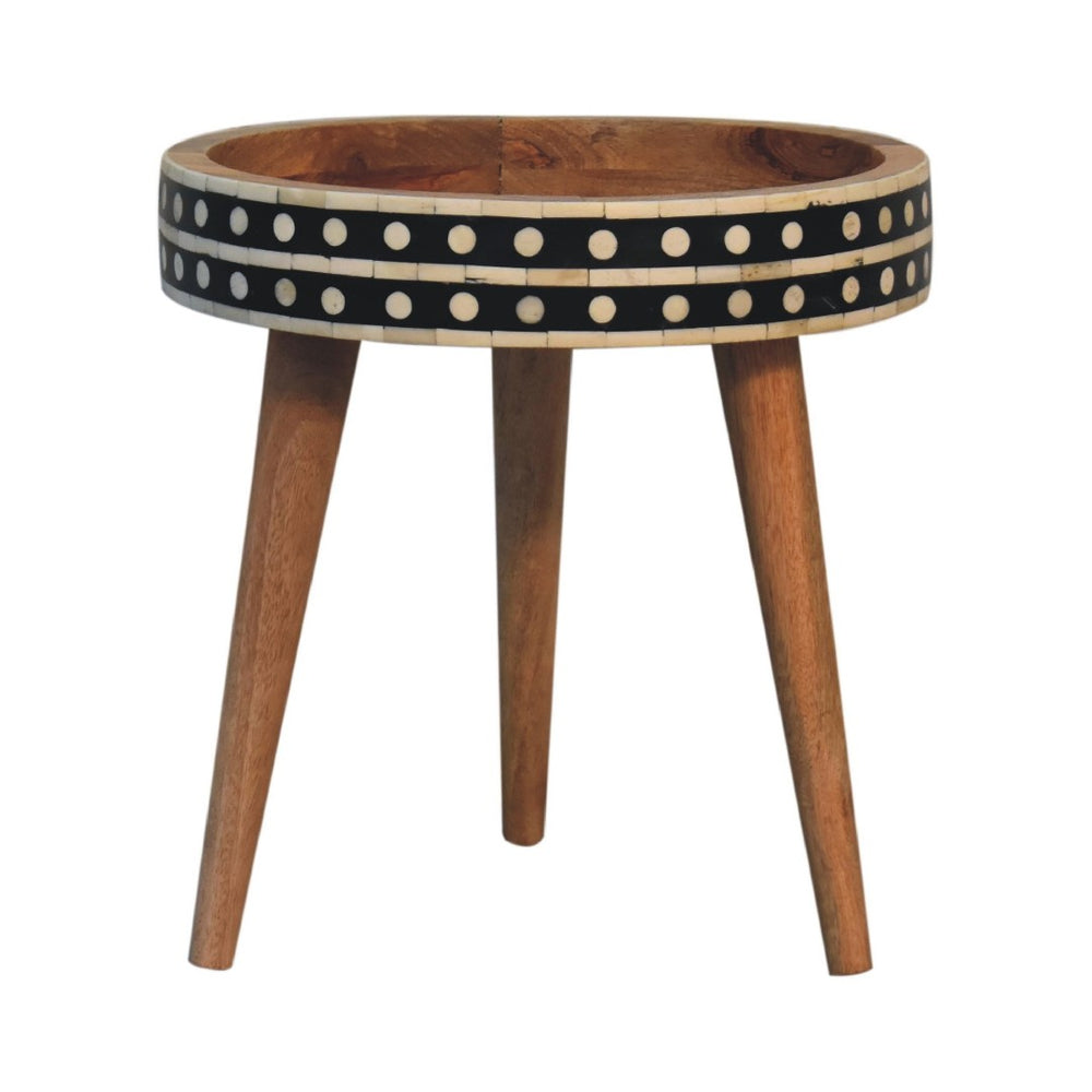 English Elm Mini Mango Wood Tripod End Table with Bone Inlay Detail for Small Spaces B182P510076