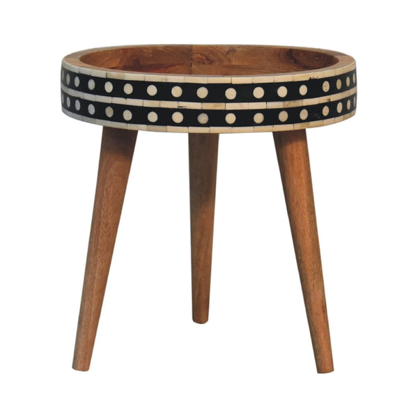 English Elm Mini Mango Wood Tripod End Table with Bone Inlay Detail for Small Spaces B182P510076