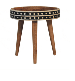 English Elm Mini Mango Wood Tripod End Table with Bone Inlay Detail for Small Spaces B182P510076