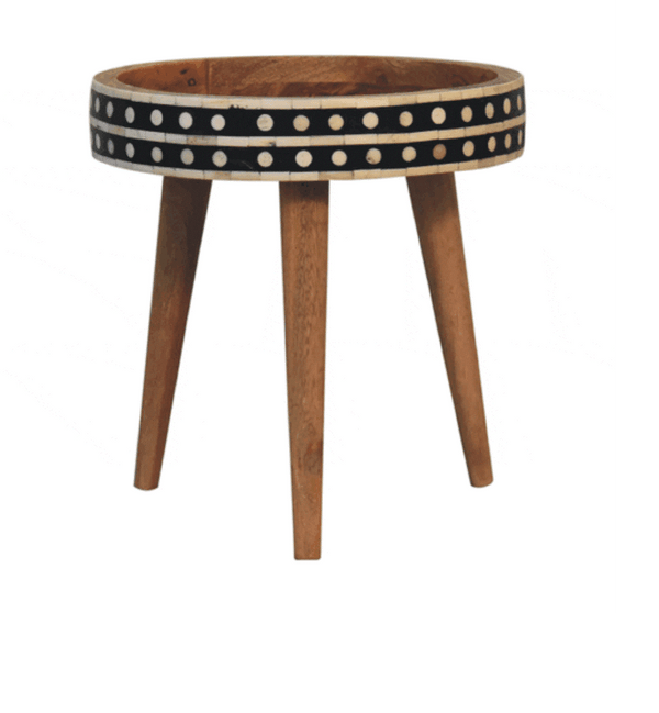 English Elm Mini Mango Wood Tripod End Table with Bone Inlay Detail for Small Spaces B182P510076