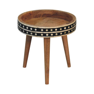 English Elm Mini Mango Wood Tripod End Table with Bone Inlay Detail for Small Spaces B182P510076