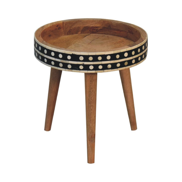 English Elm Mini Mango Wood Tripod End Table with Bone Inlay Detail for Small Spaces B182P510076