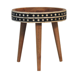 English Elm Mini Mango Wood Tripod End Table with Bone Inlay Detail for Small Spaces B182P510076
