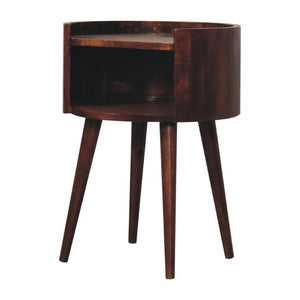 English Elm Chestnut Solid Mango Wood Round Bedside Table Open Shelf Sculptural Organic Accent B182P510078