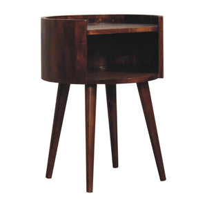 English Elm Chestnut Solid Mango Wood Round Bedside Table Open Shelf Sculptural Organic Accent B182P510078