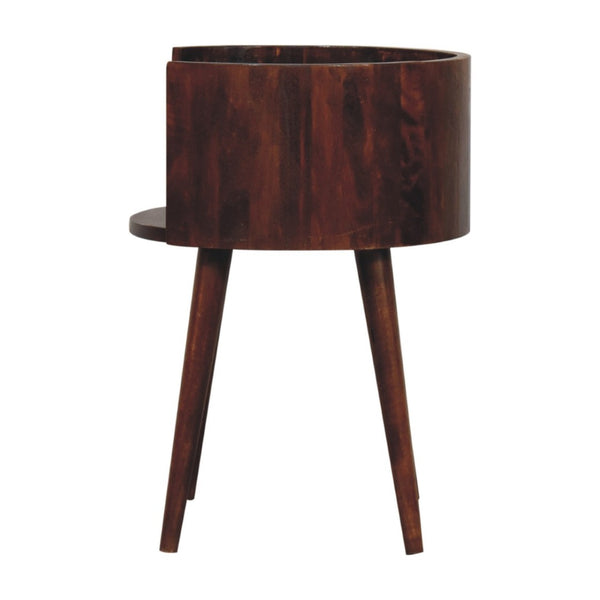 English Elm Chestnut Solid Mango Wood Round Bedside Table Open Shelf Sculptural Organic Accent B182P510078