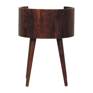 English Elm Chestnut Solid Mango Wood Round Bedside Table Open Shelf Sculptural Organic Accent B182P510078
