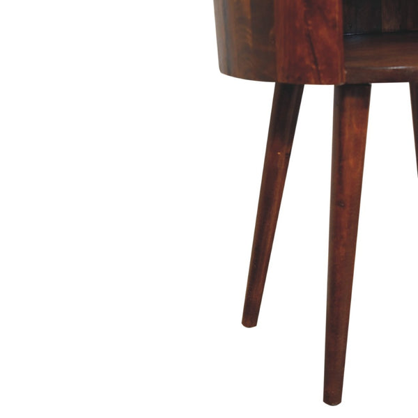 English Elm Chestnut Solid Mango Wood Round Bedside Table Open Shelf Sculptural Organic Accent B182P510078