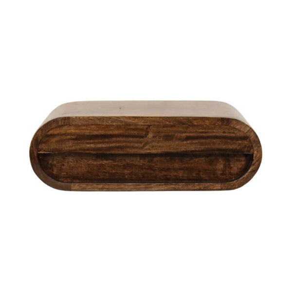 English Elm Rounded Floating Mango Wood Nightstand Push Open Drawer Minimalist Bedroom Storage B182P510079