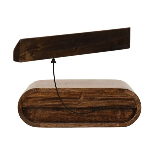 English Elm Rounded Floating Mango Wood Nightstand Push Open Drawer Minimalist Bedroom Storage B182P510079