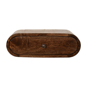 English Elm Rounded Floating Mango Wood Nightstand Push Open Drawer Minimalist Bedroom Storage B182P510079