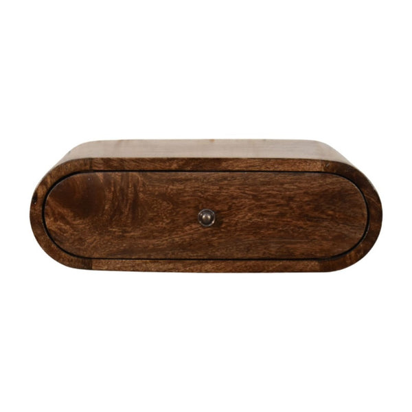 English Elm Rounded Floating Mango Wood Nightstand Push Open Drawer Minimalist Bedroom Storage B182P510079