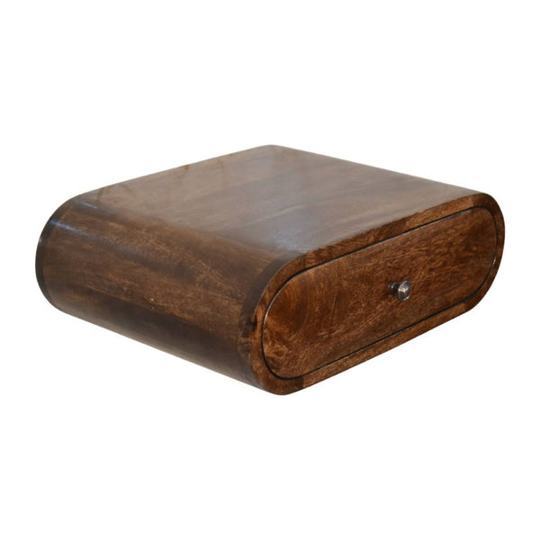 English Elm Rounded Floating Mango Wood Nightstand Push Open Drawer Minimalist Bedroom Storage B182P510079