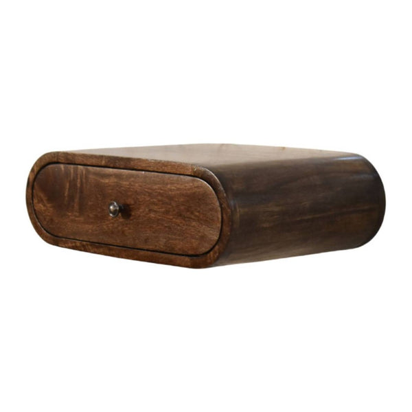 English Elm Rounded Floating Mango Wood Nightstand Push Open Drawer Minimalist Bedroom Storage B182P510079