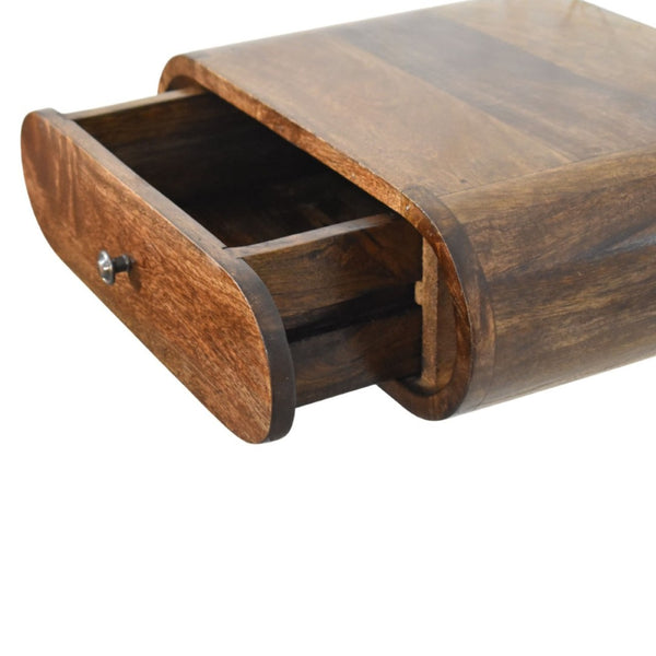 English Elm Rounded Floating Mango Wood Nightstand Push Open Drawer Minimalist Bedroom Storage B182P510079