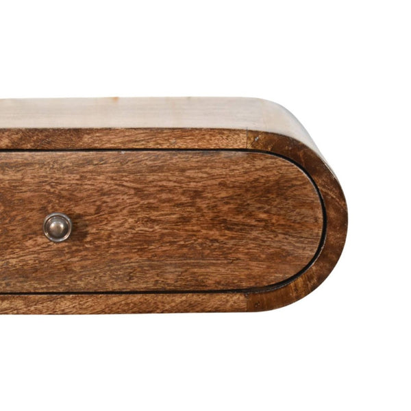 English Elm Rounded Floating Mango Wood Nightstand Push Open Drawer Minimalist Bedroom Storage B182P510079