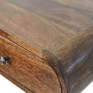 English Elm Rounded Floating Mango Wood Nightstand Push Open Drawer Minimalist Bedroom Storage B182P510079