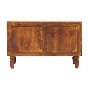 English Elm Solid Mango Wood Entryway Bench with Geometric Carvings Two Drawers and Open Shelf B182P532678
