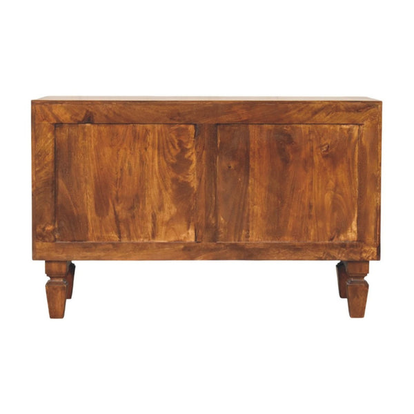 English Elm Solid Mango Wood Entryway Bench with Geometric Carvings Two Drawers and Open Shelf B182P532678