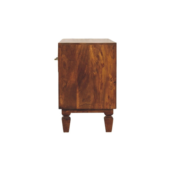 English Elm Solid Mango Wood Entryway Bench with Geometric Carvings Two Drawers and Open Shelf B182P532678