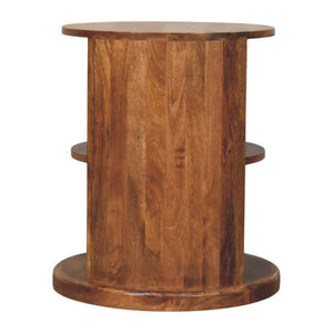 English Elm Solid Mango Wood Round Side Table Two Open Shelves Golden Teak Finish Living Room B182P532684
