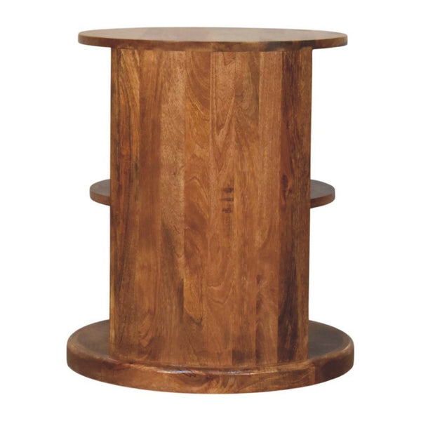 English Elm Solid Mango Wood Round Side Table Two Open Shelves Golden Teak Finish Living Room B182P532684