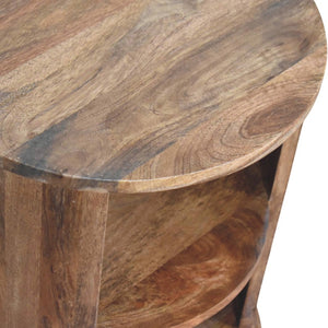 English Elm Solid Mango Wood Round Side Table Two Open Shelves Golden Teak Finish Living Room B182P532684