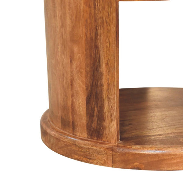 English Elm Solid Mango Wood Round Side Table Two Open Shelves Golden Teak Finish Living Room B182P532684
