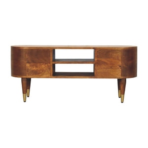 English Elm Solid Mango Wood Media Console with Brass Accents and Nordic Legs for Living Rooms B182P532687