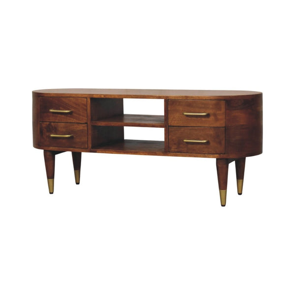 English Elm Solid Mango Wood Media Console with Brass Accents and Nordic Legs for Living Rooms B182P532687