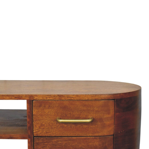 English Elm Solid Mango Wood Media Console with Brass Accents and Nordic Legs for Living Rooms B182P532687