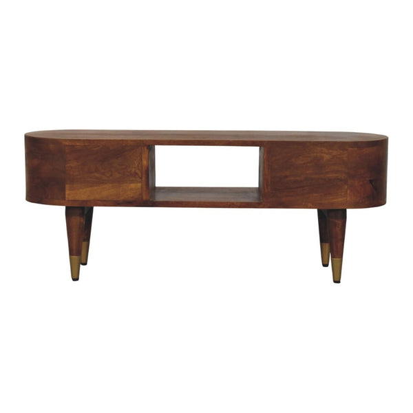 English Elm Solid Mango Wood Media Console with Brass Accents Tapered Legs and Artisan Finish B182P532688