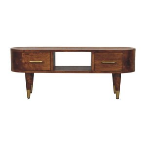 English Elm Solid Mango Wood Media Console with Brass Accents Tapered Legs and Artisan Finish B182P532688