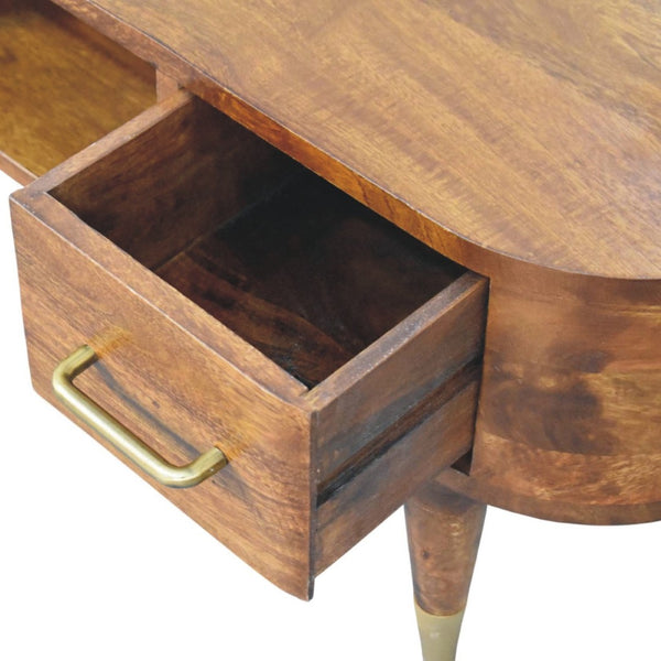 English Elm Solid Mango Wood Media Console with Brass Accents Tapered Legs and Artisan Finish B182P532688