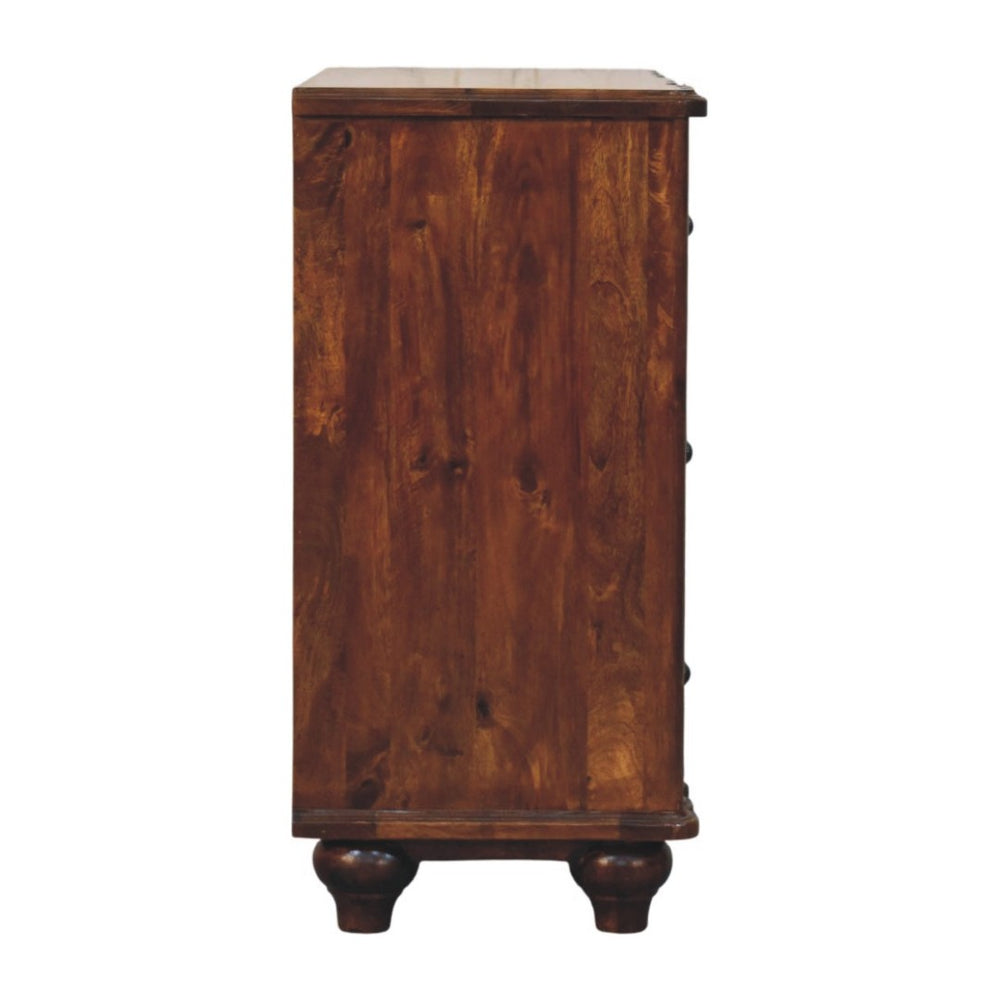 English Elm Solid Mango Wood Three Drawer Chest Handcrafted with Chestnut Finish and Brass Knobs B182P532690