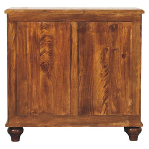 English Elm Solid Mango Wood Three Drawer Chest Handcrafted with Chestnut Finish and Brass Knobs B182P532690