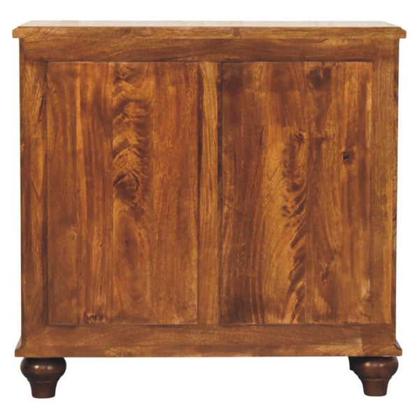 English Elm Solid Mango Wood Three Drawer Chest Handcrafted with Chestnut Finish and Brass Knobs B182P532690