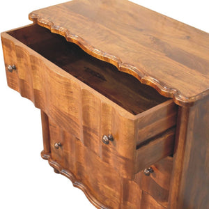 English Elm Solid Mango Wood Three Drawer Chest Handcrafted with Chestnut Finish and Brass Knobs B182P532690