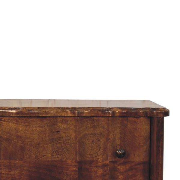 English Elm Solid Mango Wood Three Drawer Chest Handcrafted with Chestnut Finish and Brass Knobs B182P532690