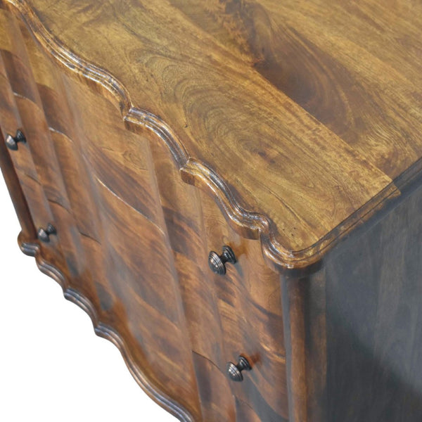 English Elm Solid Mango Wood Three Drawer Chest Handcrafted with Chestnut Finish and Brass Knobs B182P532690