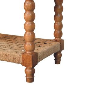 English Elm Solid Mango Wood Console Table with Woven Shelves and Brass Handles for Entryways B182P532692