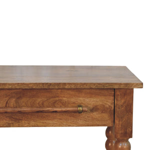 English Elm Solid Mango Wood Console Table with Woven Shelves and Brass Handles for Entryways B182P532692