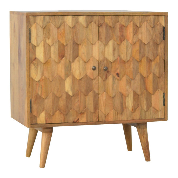 English Elm Solid Mango Wood Cabinet Pineapple Carved Doors Nordic Feet Bohemian Accent Storage B182P532693