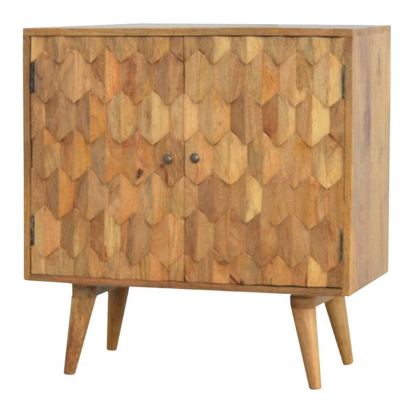 English Elm Solid Mango Wood Cabinet Pineapple Carved Doors Nordic Feet Bohemian Accent Storage B182P532693