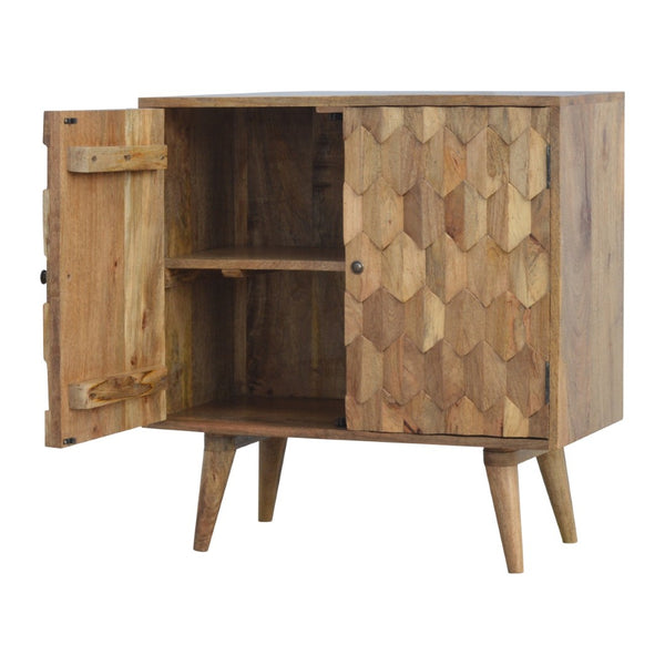 English Elm Solid Mango Wood Cabinet Pineapple Carved Doors Nordic Feet Bohemian Accent Storage B182P532693