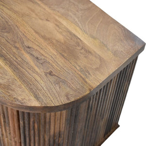 English Elm Solid Mango Wood Nightstand with Fluted Panels Brass Accents and Two Drawers B182P556741