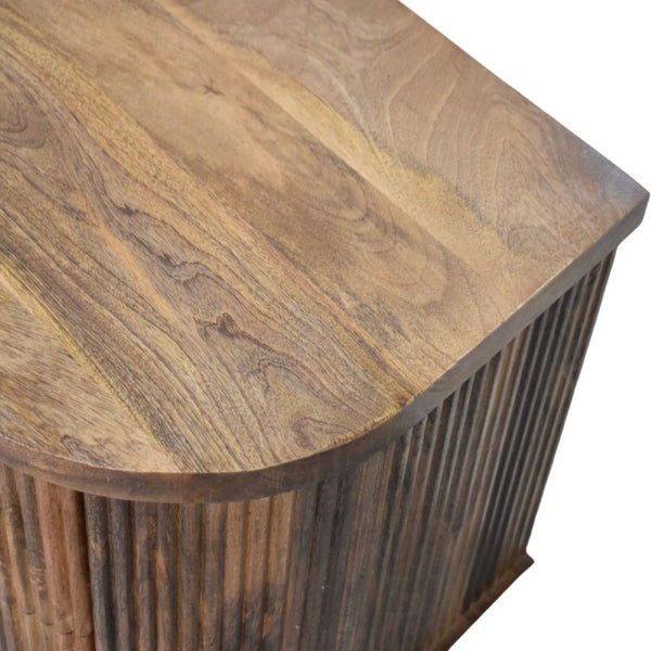 English Elm Solid Mango Wood Nightstand with Fluted Panels Brass Accents and Two Drawers B182P556741