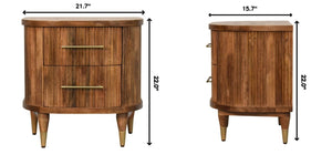English Elm Solid Mango Wood Nightstand with Fluted Panels Brass Accents and Two Drawers B182P556741