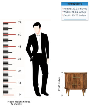 English Elm Solid Mango Wood Nightstand with Fluted Panels Brass Accents and Two Drawers B182P556741